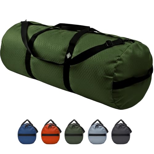 175L Extreme Heavy Duty Duffle Bag, Weatherproof Ripstop Travel Gear Bag | Folds flat for storage. #10 double-slider zipper with splash cover. Wraparound handles rated for heavy loads. - color: Forestry Green, size: 18” x 42" (175 Liters)