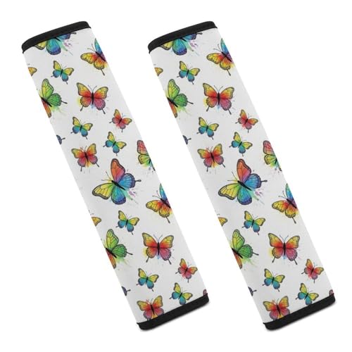 2 Pack Colorful Watercolor Butterflies Car Seat Belt Pad Soft Padded Seat Belt Cushion for Child, Stroller Pushchair High Chair, Shock Absorption - color: Pattern 985