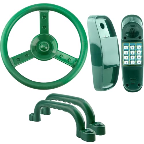 Playground Accessories Swingset Plastic Pirate Ship Steering Wheel Safety Handles Telephone for Kids Outdoor Playground Treehouse Jungle Gym Accessories (4 Pcs- Green Set) - color: 4 Pcs- Green Set