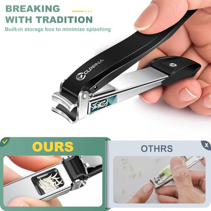 Nail Clippers for Men with Catcher, CLPPNA Heavy Duty Finger Nail Clippers Adult, Stainless Steel Nail Cutter, Fingernail & Toenail Clippers Ideal Gift for Men & Grooming Gifts - style: Black(3.46x0.55 inch）
