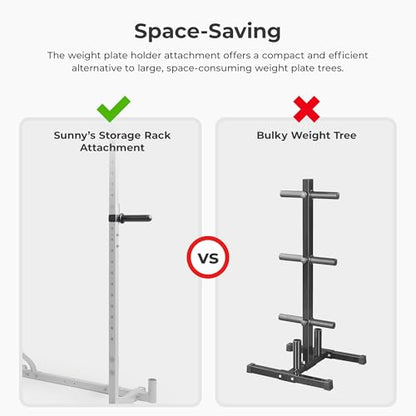 Sunny Health & Fitness Power Cage Squat Rack Attachments for Home Gym | Strength Training, Expanded Workout Variety, Durable Construction, Secure Fit, Quick Installation, Versatile Exercise Support - style: Plate Holder
