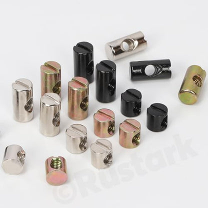 150Pcs M6 Yellow Zinc Barrel Nuts Four-jaw Tee Nuts and Threaded Insert Assortment Kit Metric Cross Dowels Slotted Nut T Nut Wood Inserts Bolt for Wood Furniture Beds Crib Chairs - style: 150pcs yellow zinc nuts assortment kit