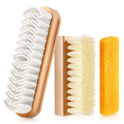 3Pcs Suede Shoe Brush Crepe Applicators Nubuck Leather Cleaner Shoes Shine Dauber Set with Cleaning Eraser Cloth(Style B) - style: Style B