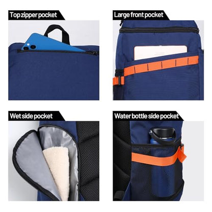 MIER Men's Gym Backpack Lightweight Sports Bag with Shoe Compartment | 35L Capacity Back Pack, Multi-Pockets, Separate Compartment, Wet Pocket, Water Resistant, For Training, Workout & Travel - color: Blue