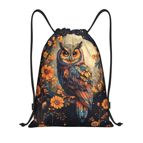 Drawstring Sports Backpacks - Lightweight Swim Gym Bags for Women Men String Sackpack for Beach Travel Yoga(Small, Colorful Owl Flower) - color: Colorful Owl Flower, size: Small