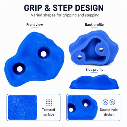 Rock Climbing Holds, Colorful Textured Wall Rocks with Hardware | Textured climbing rocks with bolts and washers for compatible wood playsets, indoor walls, backyard walls, and route setups