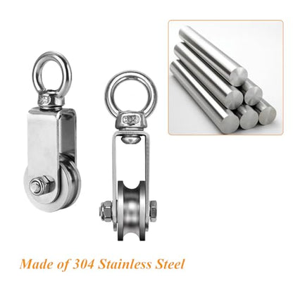 Cable Pulley Wheel Stainless Steel Snatch Rigging Blocks Heavy Duty Rope Pulley Swivel Pulley Block with Carabiner for Rigging Lifting Gym Equipment 4pcs 1.34in - size: 4 pcs