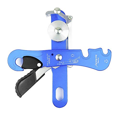 Self-Braking Stop Descender - CE Certified Rescue & Climbing Gear | Auto-Braking with Anti-Panic Function for Rescue, Cave Rappelling, Aerial Work, and Emergency Escape, Fits 9-12mm ropes - color: Blue Descender
