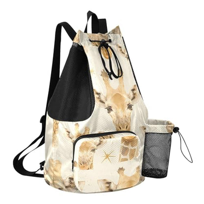 GuoChe Drawstring Backpacks Gym Swim Bag With Inside Pockets Pull String Bag Waterproof Cute Giraffe Faces - color: Cute Giraffe Faces