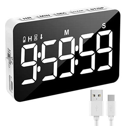 Rechargeable Digital Kitchen Timer for Cooking, Magnetic Timers with Countdown/up, Kids Timer with 5”LED Display 3 Brightness 4 Volume Adjustable for Classroom/Office/Home/Work/Study/Fitness/Game | Countdown/Up, 3 Adjustable Brightness, 4 Adjustable Volum