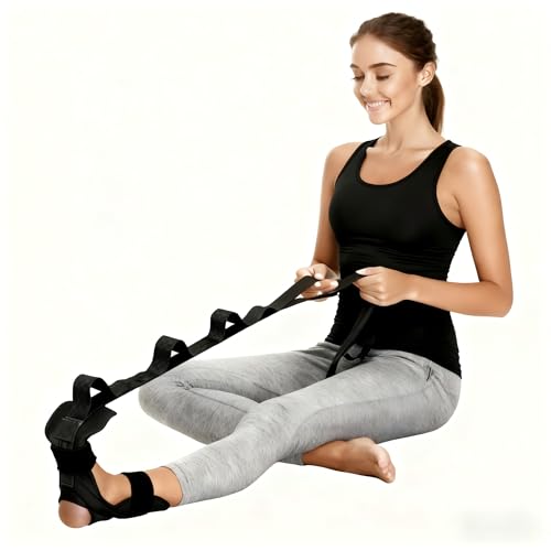 Foot & Calf Stretcher for Plantar Fasciitis Relief, Adjustable Stretching Strap & Foot Rocker Combo for Achilles Tendon, Heel Pain, Hamstring & Muscle Recovery – Physical Therapy Stretching Device for Home Use - color: Black