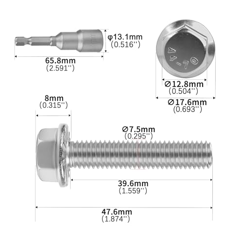 M8x40mm Serrated Flanged Hex Head Screws Bolts 25pcs HS/JXLS-10 | 304 Stainless Steel, External Hex Machine Screws, Equipped with Hex Sleeve, for Construction, for Automotive, for Industrial - size: M8x40mm