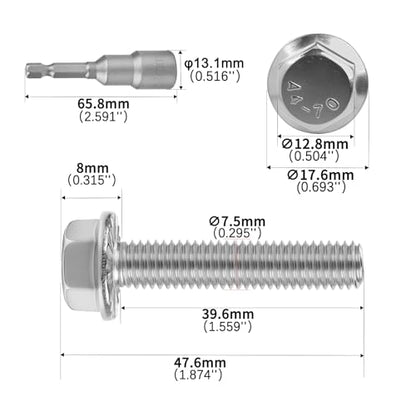 M8x40mm Serrated Flanged Hex Head Screws Bolts 25pcs HS/JXLS-10 | 304 Stainless Steel, External Hex Machine Screws, Equipped with Hex Sleeve, for Construction, for Automotive, for Industrial - size: M8x40mm