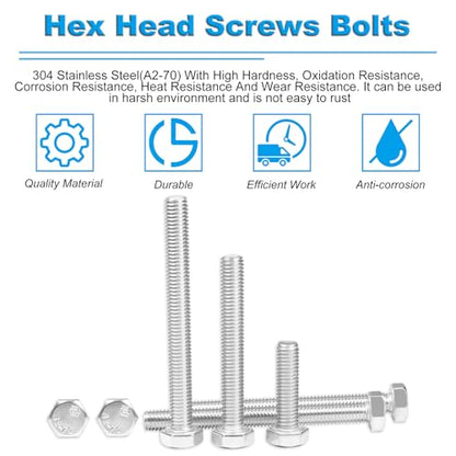 5 Pcs M8 Hex Bolts M8-1.25 x 80mm Hex Head Screw Bolt 304 Stainless Steel M8-1.25mm Hexagon Bolts Hex Head Screws, Metric Machine Fully Thread, Bright Finish - size: M8-1.25 x 80mm