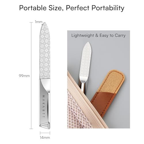 Makartt Metal Nail File for Natural Nails: Stainless Steel File, 1PC | Dual-Sided Coarse & Fine Grinding Surface, Precision, Durable, Nail Care Tool with Leather Case, for Women & Men - color: Metal nail file-1pc