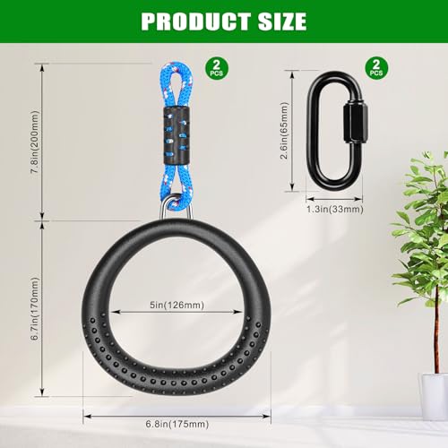 SELEWARE Trapeze Swing Rings, Non-Slip Gymnastic Rings Pull Up Exercise Rings for Home Gym Playground Ninja Warrior Obstacle Course Training Workout - color: 2-pack Trapeze Rings With 7.8" Rope