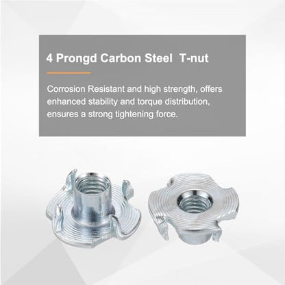 HARFINGTON M6x9mm T-Nuts 4 Pronged Tee Nut 0.73" x 0.35" Fully Thread Carbon Steel Inserts for Wood, Rock Climbing Holds, Cabinetry, Furniture 50pcs - size: M6x9mm, 18.5mm