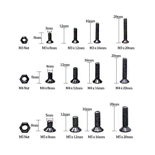 Hilitchi 460-Pcs M3 M4 M5 Hex Socket Flat Head Countersunk Bolts Screw Nut Assortment Kit - 10.9 Grade Alloy Steel - color: Flat Head Hex Socket