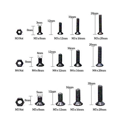 Hilitchi 460-Pcs M3 M4 M5 Hex Socket Flat Head Countersunk Bolts Screw Nut Assortment Kit - 10.9 Grade Alloy Steel - color: Flat Head Hex Socket