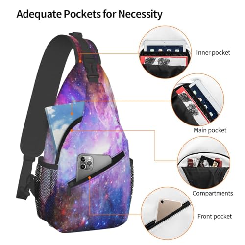 Galaxy Crossbody Sling Bags for Women Men Blue Purple Galaxy and Nebula Dark Space Stars Travel Sling Backpack Casual Chest Shoulder Bag Universe Scenery Theme Gym Sports Hiking Daypack - color: Purple Pink