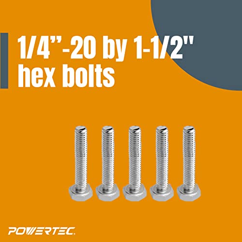POWERTEC 71068 T Track Knob Kit with 1/4-20 by 1-1/2" Hex Bolts and Washers, Set of 10 T Track Bolts, T Track Accessories for Woodworking Jigs and Fixtures - size: 1/4"-20 Knob Kits, Set of 10