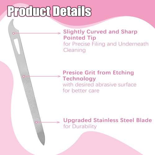 Metal Nail File (10 Pack), 5.5'' Nail Files for Natural Nails Stainless Steel Nail File with Curved Sharp Pointed Tip Sword Fingernail Files Double Sided Manicure Pedicure Toenails Tools
