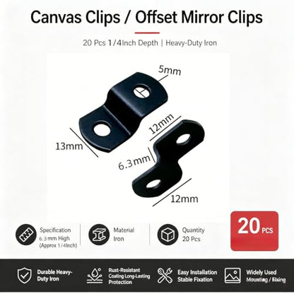 1/4" Depth Flat Offset Canvas Clips, Black Z Shaped Heavy Duty Double Hole Picture Frame Clips for Canvas Framing Hardware with Screws, 20Pcs - size: 1/4 Inch