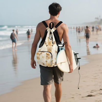 GuoChe Drawstring Backpacks Gym Swim Bag With Inside Pockets Pull String Bag Waterproof Cute Giraffe Faces - color: Cute Giraffe Faces
