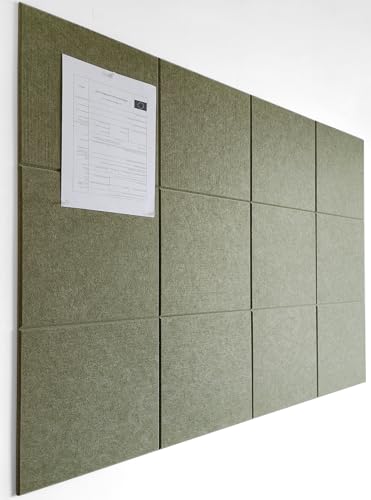 Green Bulletin Board | Cork Boards for Walls | Felt Cork Board for Office, Home & Classroom | Green Office Classroom Supplies | Felt Wall Tiles (12-Pack) | Olive - color: Olive, size: 12 Panels