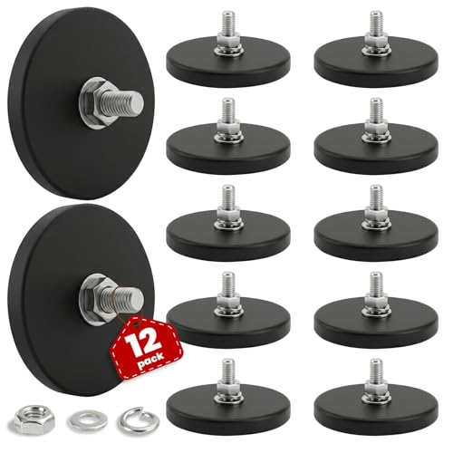E BAVITE 12PCS Rubber Coated Magnets with M5 Thread, 30LBS Mounting Magnet | Anti-Scratch Mounting Magnet Magnetic Non-Slip Strong Magnet for Lighting Bar, Additional Mirrors and Camera - size: M5-1.69in-30LBS