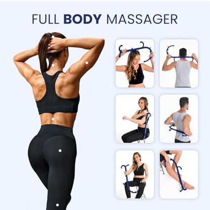 Ranarose Deep Tissue Back & Neck Massager - Back Massager Stick for Pain Relief, Muscle Knot Remover, Trigger Point Massage Tool for Full Body, Shoulders, Legs - Pressure Point Massage Tool - color: Dark Navy Blue