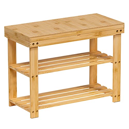 Zhuoyue Bamboo Shoe Rack Wood Bench with Storage Shelf for Entryway Small Space Organizer Indoor Outdoor Use - color: Beige