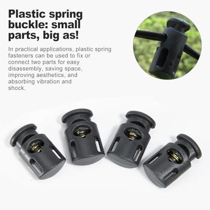 35Pcs Plastic Cord Locks, Black Spring Toggle Stoppers for Drawstrings, Shoelaces, Paracord, Clothing, and Bags, Elastic Cord Adjuster Clips