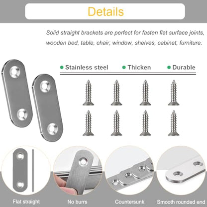30PCS Straight Brace Brackets 1.42 Inch Stainless Steel Flat Mending Plates, Repair Fixing Joining Brackets for Wood Furniture with Screws - size: 1.42 inches (30 Pieces)