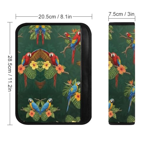 2PCS Parrot Tropical Birds Botanical Seat Belt Shoulder Pad Soft Padded Harness Pads Strap for Adults and Children, All Vehicles, Anti-Slip Pad - color: Pattern 1234
