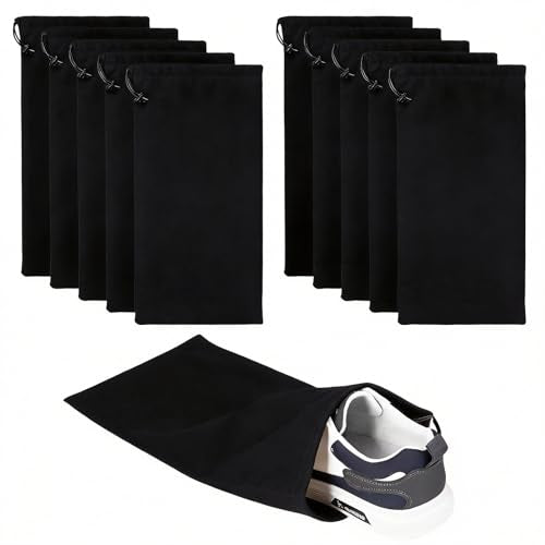 10 Pcs Single Shoe Bags for Travel,18"X9"shoe travel bag for Packing Dustproof Shoe Bag storage Sneaker Travel Bags Washable & Reusable dust bags for Boots Handbags Shoes & Toys (Black) - color: Black