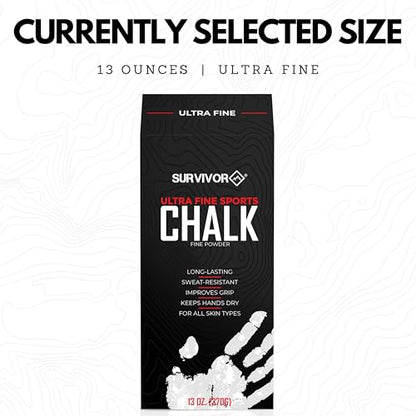 SURVIVOR Gym Chalk - Climbing Chalk, Lifting Chalk, Gymnastics Chalk - Pure Magnesium Carbonate Hand Chalk Powder, Weightlifting Chalk Gym - Rock Climbing Chalk for Weights - color: Ultra Fine, 13 OZ