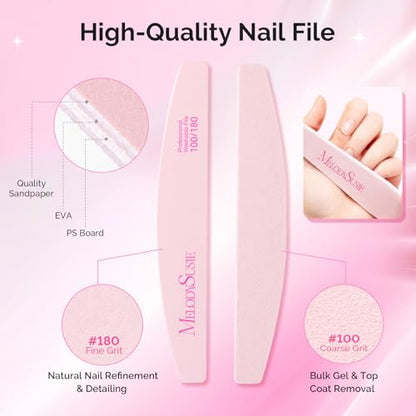 MelodySusie 10Pcs Nail Files 100/180 Grit, Mixed-Shape Double Sided Emery Boards Bulk Pack for Acrylic, Gel and Natural Nails, Professional Manicure Pedicure Shaping Tools for Home Salon, Pink - size: 10Pcs Mix Shape
