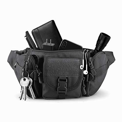 FRTKK Tactical Fanny Pack Military Waist Bag Pack with USA Flag Patch Utility Hip Pack with Adjustable Strap for Outdoors Fishing Cycling Camping Hiking Dog Walking (Black) - color: Black