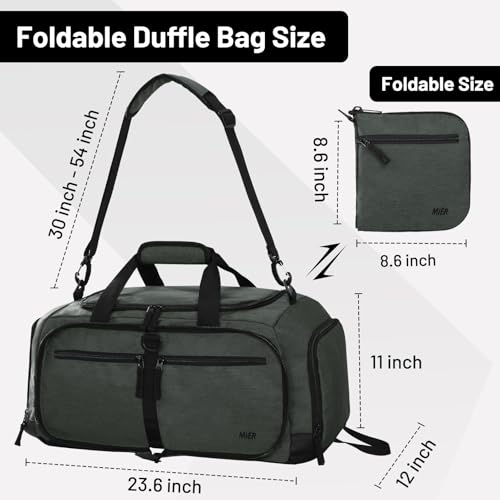 MIER Packable Travel Duffle Bag with Shoe Compartment, 50L, Green Gray | Foldable Weekender Duffel; Multi-Pockets; Adjustable Shoulder Strap; Luggage Sleeve; Travel, Sports, Camping, Gym - color: Green Gray, size: 50L