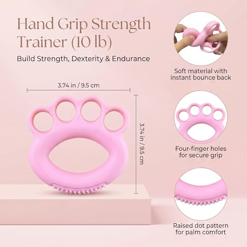 Hand Exercise Ball Set of 2, Finger Therapy Balls for Grip Strengthening, Stress Relief Squeeze Balls for Adults, 4-Ring Design Hand Strengthener for Flexibility and Muscle Recovery, 10lb Resistance
