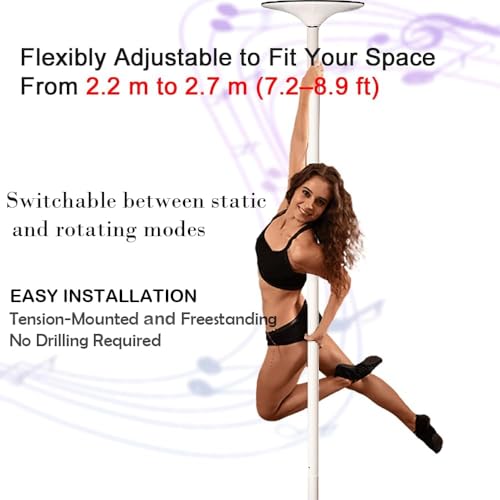 360° Rotating Silicone Dance Pole Removable Stripper Pole Stripper Pole Fitness Gym Equipment 7.2-9 FT for Home Fitness, Exercise, Bars, Gyms, Parties(White)