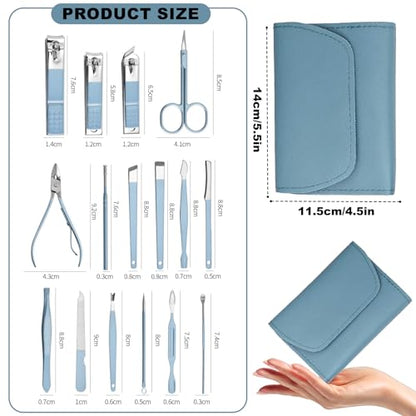 Nail Care Kit,Manicure Pedicure Set,Nail Clippers and Beauty Tool Portable SetWith Case for Home Travel Personal Care(Blue+16set) - color: Blue