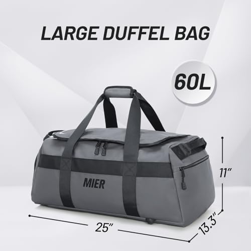 MIER Men's 60L Gym Duffle Bag Large Weekender Travel Duffel Backpack, Gray | Spacious Shoe Compartment; Convertible Duffel with Back Pack Straps; Heavy-Duty & Water-Resistant; Traveling Overnight Gear - color: Grey