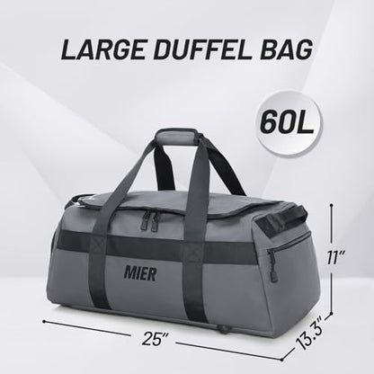 MIER Men's 60L Gym Duffle Bag Large Weekender Travel Duffel Backpack, Gray | Spacious Shoe Compartment; Convertible Duffel with Back Pack Straps; Heavy-Duty & Water-Resistant; Traveling Overnight Gear - color: Grey