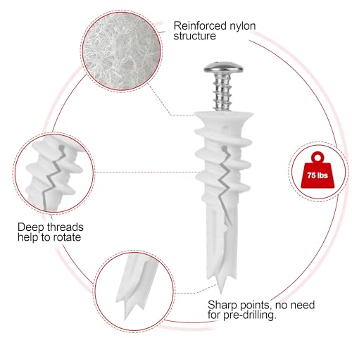 Wall Hanging kit, Suitable for Wall Art Decor Frame Curtain Rods, 120 Pieces #8 Gypsum Board Anchor Replacement Picture Hangers, 60 Drywall Anchors and 60 8 x 1-1/4'' Screws,