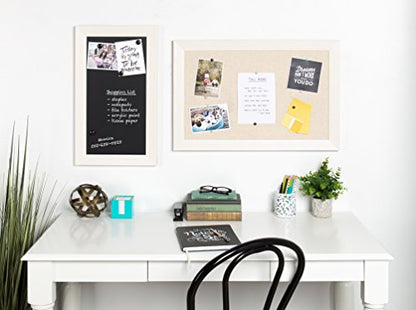 DesignOvation Beatrice Framed Linen Fabric Pinboard, 18x27, White - color: White, size: 18" x 1"