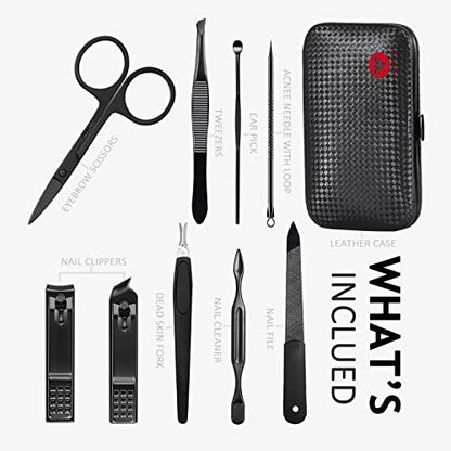 HANTEKAS Manicure Set 9 in 1 Stainless Steel, Nail Clippers Scissors Pedicure Tools Kit - Portable Travel Grooming Kit for Men and Women with Leather Case (Red-BIG Nail Clipper) - color: Red-big Nail Clipper