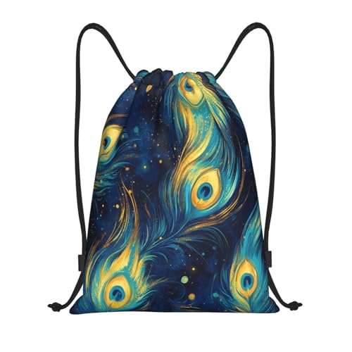 Drawstring Sports Backpacks - Lightweight Swim Gym Bags for Women Men String Sackpack for Beach Travel Yoga(Medium, Peacock Feather) - color: Peacock Feather, size: Medium