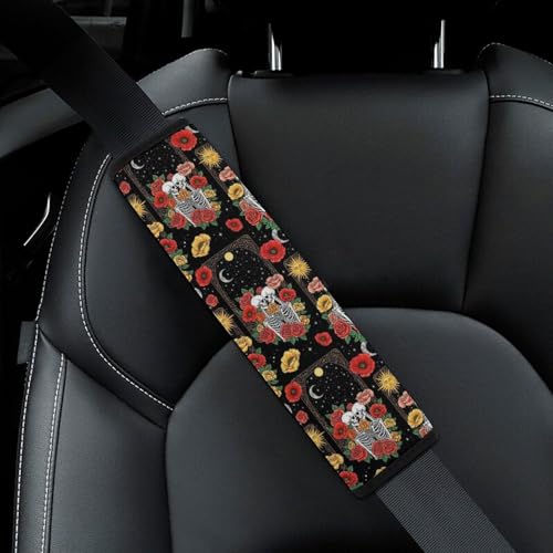 2 Pack Floral Valentines Day Roses Skull Lover Car Seat Straps Shoulder Pads Soft Padded Seat Belt Cushion for Kids, All Vehicles, Pressure Relief - color: Pattern 107
